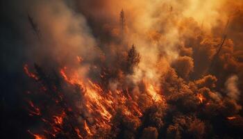 brandend Woud brand creëert inferno in natuur gegenereerd door ai foto