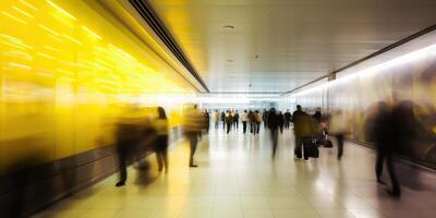 ai gegenereerd. ai generatief. beweging vervagen kraaide mensen Bij metro luchthaven wandelen. grafisch kunst illustratieai gegenereerd. ai generatief. beweging vervagen kraaide mensen Bij metro luchthaven wandelen. foto