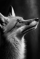 zwart en wit foto van een vos. generatief ai.