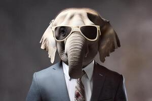 ai gegenereerd studio portret van stoutmoedig olifant in pak overhemd en stropdas foto