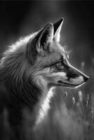 zwart en wit foto van een vos. generatief ai.