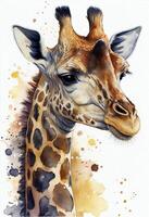 waterverf schilderij van een giraffen hoofd. generatief ai. foto