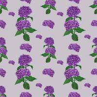 hand getekend waterverf Purper hortensia met groen bladeren naadloos patroon. plakboek ontwerp, typografie poster, label, banier, post kaart. foto