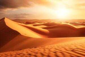 de mooi zand duin woestijn landschap en zonsondergang achtergrond. generatief ai foto