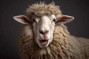 eigenzinnig portret, schapen vitrines een humoristisch kant, tong uit ai gegenereerd foto