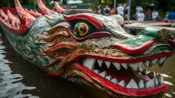 een houten draak hoofd van draak boot foto