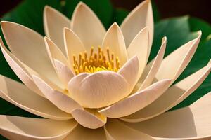 verbijsterend dichtbij omhoog van een bloeiend lotus bloem. ai gegenereerd. foto