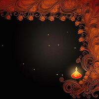 illustratie van diwali festival diya lamp met rangoli Bij de onderkant. ai gegenereerd. foto
