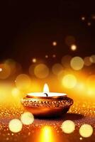 illustratie van diwali festival diya lamp met rangoli Bij de onderkant. ai gegenereerd. foto