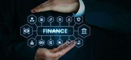 financieel Diensten, financieel stabiliteit en economisch indicatoren scherm. foto