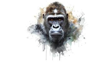 ai gegenereerd. intens sterkte hyperrealistisch waterverf artwork van een krachtig gorilla in een weelderig oerwoud. boeiend ogen en gespierd bouwen brengen leven naar deze artistiek meesterwerk. foto