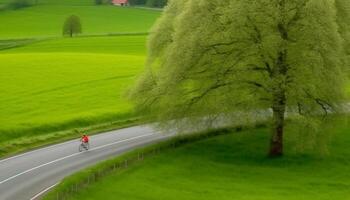 persoon wielersport buitenshuis, een gezond levensstijl en avontuur achtervolging gegenereerd door ai foto