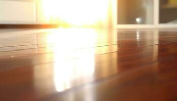 modern hardhout vloeren ontwerp wordt helderder leeg huiselijk kamer met zonlicht gegenereerd door ai foto