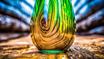 helder groen blad Aan schoon tafel, weerspiegeld in drinken glas gegenereerd door ai foto