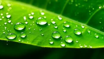 levendig groen blad met dauw druppel, een symbool van versheid gegenereerd door ai foto