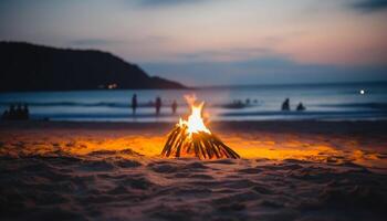 zonsondergang vlam brandend Aan zand, natuur schoonheid in schemering horizon gegenereerd door ai foto