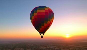 kleurrijk heet lucht ballon glijdt midden lucht, aanbieden avontuurlijk vervoer gegenereerd door ai foto
