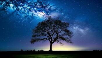 melkachtig manier gloeit in sterrenhemel nacht lucht, een natuur meesterwerk gegenereerd door ai foto
