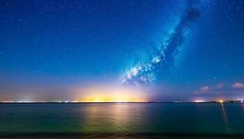 melkachtig manier verlicht donker ster veld- in majestueus panoramisch landschap gegenereerd door ai foto