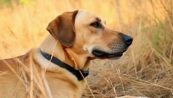 gouden retriever loyaliteit schijnt in natuur schoonheid, wandelen en spelen gegenereerd door ai foto