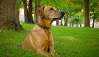 schattig rasecht retriever puppy zittend Aan gras in natuur portret gegenereerd door ai foto