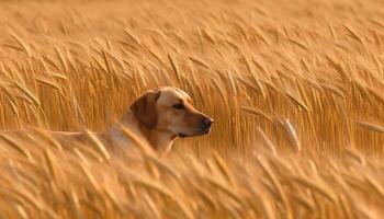 gouden retriever puppy zittend in gras, genieten van zomer dag gegenereerd door ai foto