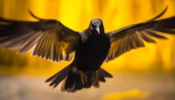 silhouet van vogel in beweging, terug lit door zonsondergang schoonheid gegenereerd door ai foto