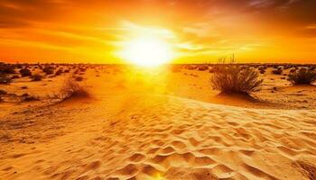 gouden zon sets over- rustig Afrikaanse landschap, een idyllisch avontuur gegenereerd door ai foto