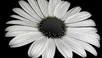 schoonheid in natuur dichtbij omhoog van geel gerbera madeliefje Aan zwart achtergrond gegenereerd door ai foto