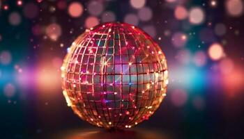 gloeiend disco bal verlicht levendig nachtclub voor pret viering gegenereerd door ai foto