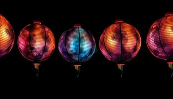 levendig Chinese lantaarns verlichten donker nacht in overladen decoratie gegenereerd door ai foto