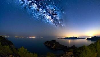 melkachtig manier heelal schijnt helder in de donker nacht lucht gegenereerd door ai foto