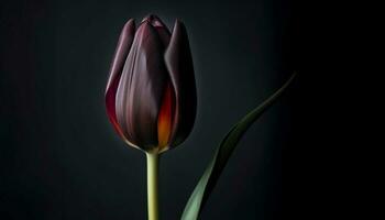 levendig tulp bloesem, Aan zwart achtergrond, straalt uit elegantie gegenereerd door ai foto