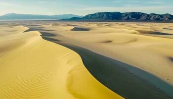 golfde zand duinen in dor Afrika, majestueus berg reeks backdrop gegenereerd door ai foto