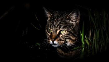 schattig katje staren, speels en nieuwsgierig, in groen weide buitenshuis gegenereerd door ai foto