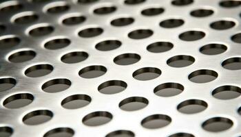 metalen cirkels in een rooster patroon Aan nat staal backdrop gegenereerd door ai foto
