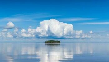 rustig tafereel van blauw water weerspiegelt schoonheid in natuur eenzaamheid gegenereerd door ai foto