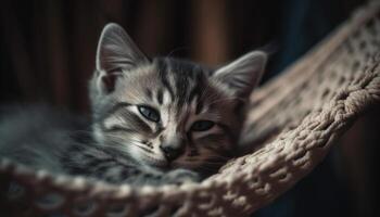 schattig katje met gestreept vacht, zachtheid en speels natuur gegenereerd door ai foto