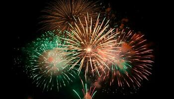 vierde van juli viering exploderend vuurwerk verlichten de donker nacht gegenereerd door ai foto