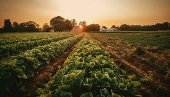 landbouw industrie oogsten vers biologisch groenten in aangelegd boerderij weide gegenereerd door ai foto