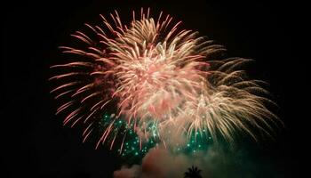 explosief vuurwerk ontbranden vreugde Bij zomer tentoonstelling, verhelderend levendig kleuren gegenereerd door ai foto