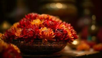 de overladen bloem arrangement in de vaas straalt uit romance gegenereerd door ai foto