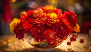 een levendig boeket van multi gekleurde bloemen brengt elegantie binnenshuis gegenereerd door ai foto