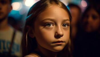 een groep van vrolijk jong volwassenen genieten van nachtleven samen buitenshuis gegenereerd door ai foto