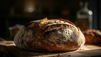 een rustiek eigengemaakt brood van brood, vers van de oven gegenereerd door ai foto