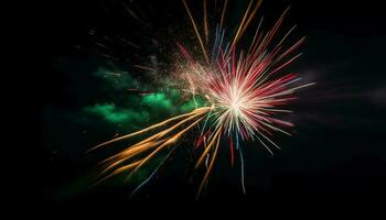 juli viering ontsteekt explosief vuurwerk Scherm, levendig kleuren verlichten nacht gegenereerd door ai foto