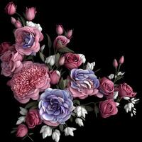 foto realistisch bloem regeling, bloemen boeket, veelkleurig botanisch illustratie, digitaal geschilderd bloemen illustratie, textiel bloemen, generatief ai