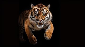 tijgers gevangen genomen in langzaam beweging hun krachtig sprongen en bewegingen markeren de mogelijkheden van hoge snelheid fotografie in presentatie van hun behendigheid ai gegenereerd foto