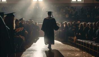 jong volwassenen in diploma uitreiking jurken vieren succes gegenereerd door ai foto