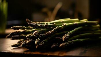 vers asperges bundel Aan rustiek houten tafel gegenereerd door ai foto